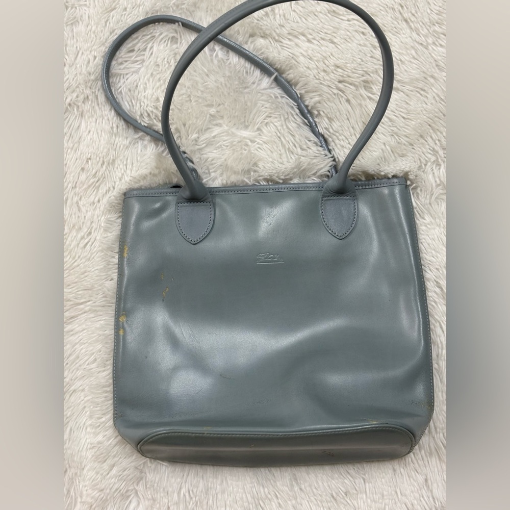 Longchamp Blue-Gray Leather Tote Bag